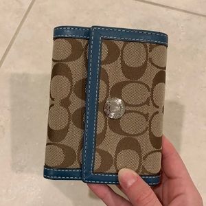 Coach Trifold Wallet - Classic Pattern w/ Blue Trim